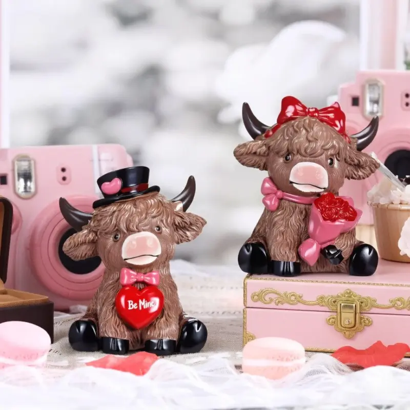 Cute Resin Figurines Collection, Heart Rose Highland Cow, Easter Egg Basket Cow, Gnome & Pink Bunny Mini Statues, Lovely Spring Valentine Table Decor, Delicate Smooth Resin Craft, Ideal Gift For Birthday Anniversary Easter Housewarming, Aesthetic Cottage