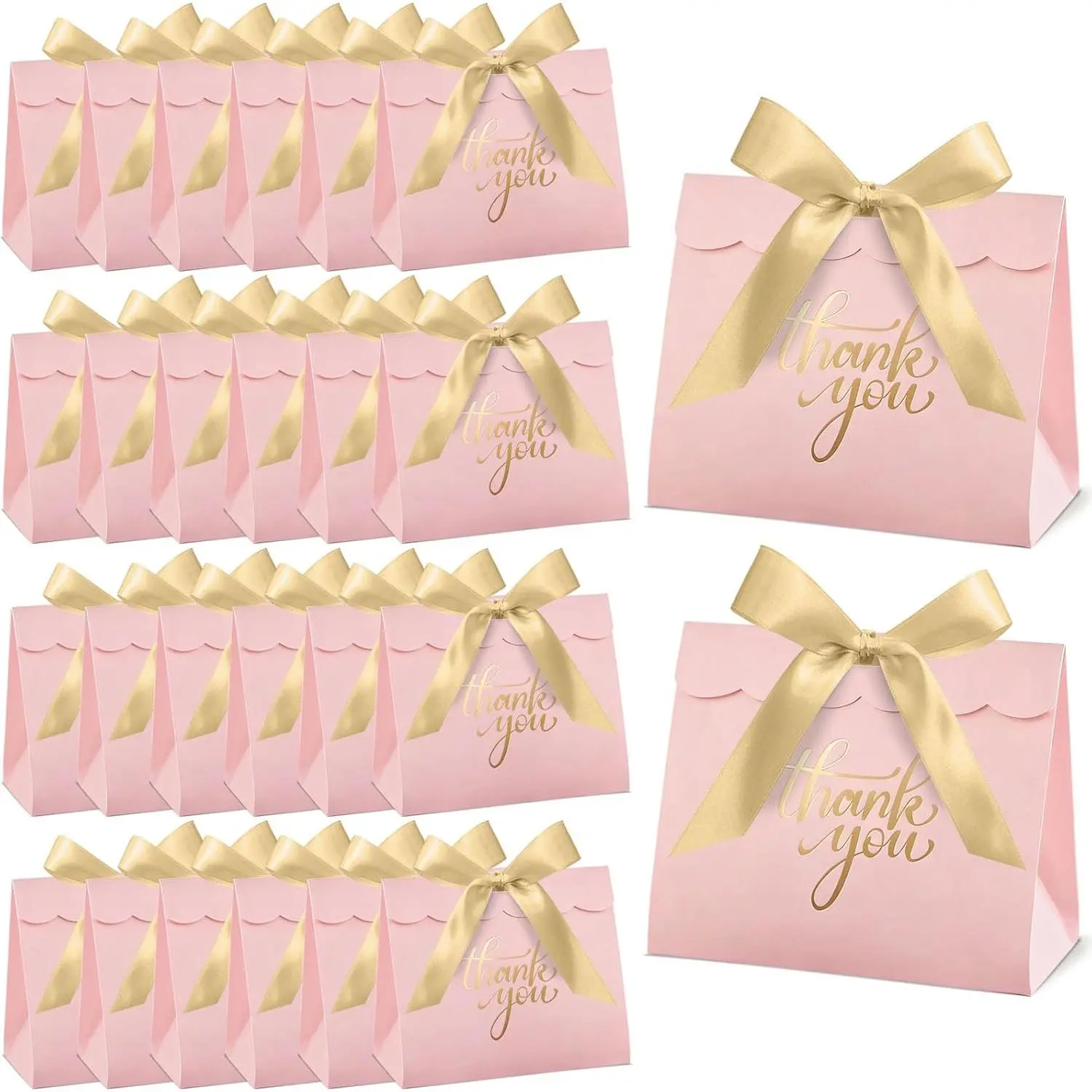 Paper Mini Size Gift Bags (24-Count, 4.7x4.1x2.5 Inches) - Small Thank You Bags with Ribbon for Wedding Bridal Birthday Parties, Office Classroom Supplies