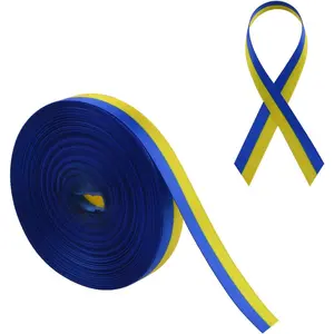 20 Yards Down Syndrome Awareness Satin Ribbon, Yellow & Blue Ribbon World Down Syndrome Day for  Wrapping, Brooch Making