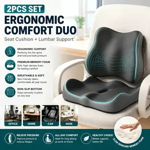 2-piece Set (ergonomic Enhanced Memory Foam Seat Cushion + Lumbar Support), Soft and Elastic Office Chair Cushion, Suitable for All Seasons, Home/office/car/desk, Conforms To The Curve of The Spine, An Ideal Holiday Gift.