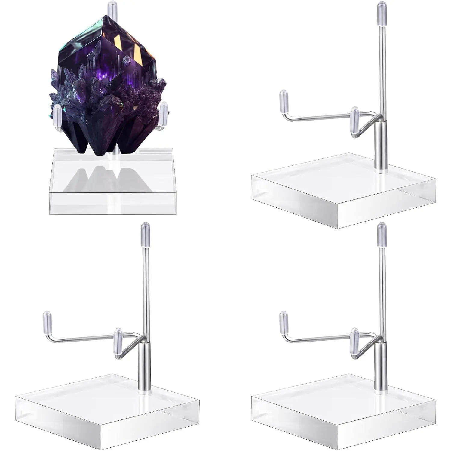 4 count Adjustable Metal Arm Display Stand Easel with  Base Rock Display Easel Holder   Clear Plate Stand for Geodes Mineral (,2 x 2 x 3 Inch)