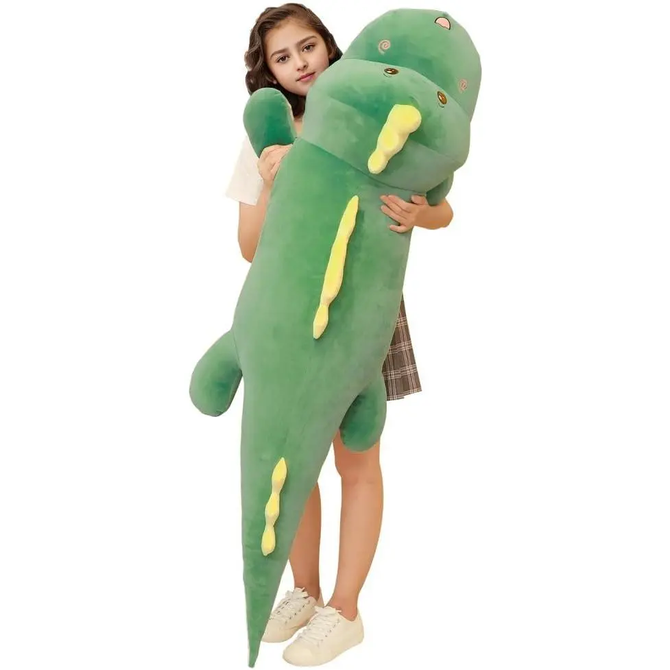 68 Inch Giant Dinosaur Plush Pillow, 5.6 Feet Jumbo Green Dinosaur Stuffed Animal, Huge Soft Dino Body Pillow, Large Dinosaur Plushie Cuddle Toy, Birthday Gift  Kids Boys Girls