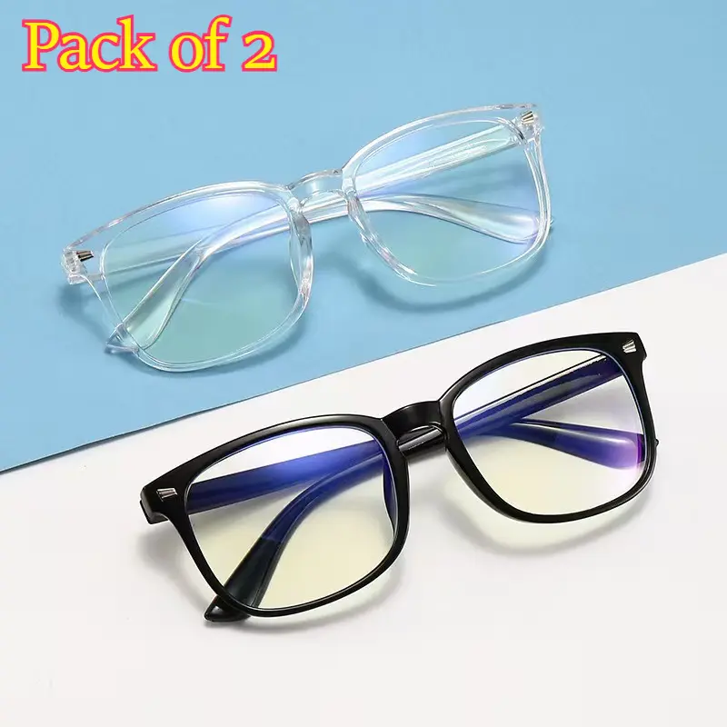 2Pack Blue Light Blocking Glasses Transparent Black Square Frame Eye Glasses Clear Lens Computer Gaming Eyewear Anti Eyestrain Glare Filter Aesthetic Unisex School Office Accessories Trendy Gift