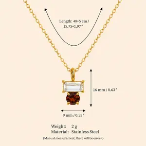 Exquisite rectangular crystal birthstone pendant necklace, December, multi-color synthetic gemstone minimalist women's jewelry gift