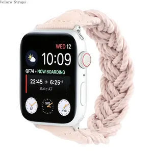 2026 Twist Rope Woven Stretch Nylon Leather Spliced Watch Strap, Elastic Braided Bracelet Band for All Smart Watches