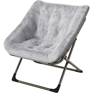 Garvee Comfy Faux Fur Collapsible Saucer Chair for Adults – No Assembly, Sturdy Metal Frame, 300 LB Capacity – Perfect for Bedroom Furniture Sets, Dorms, Accent & Reading Lounge, Grey