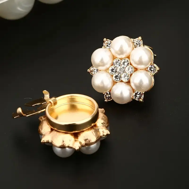 2pcs Rhinestone Pearl Flower Shirt Cufflinks, Elegant Button Covers, Unisex Wedding Accessories, Traditional Bride Fan Cufflinks, Fashion Decorative Buttons