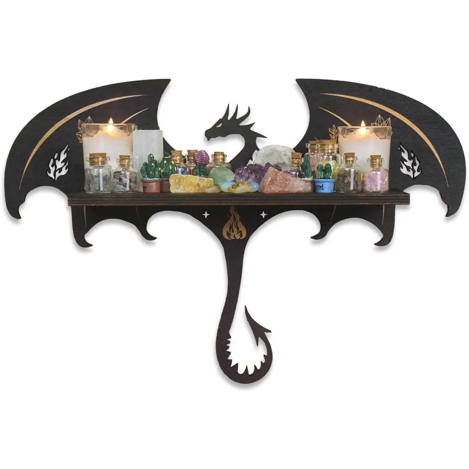 Gothic Evil Dragon Decor  Display Shelf for Wall, Wooden Witchy Shelf Rock Display Case Knick Knack Organizer Trinket Holder, Wall  Shelves for Essential Oil &  Polish