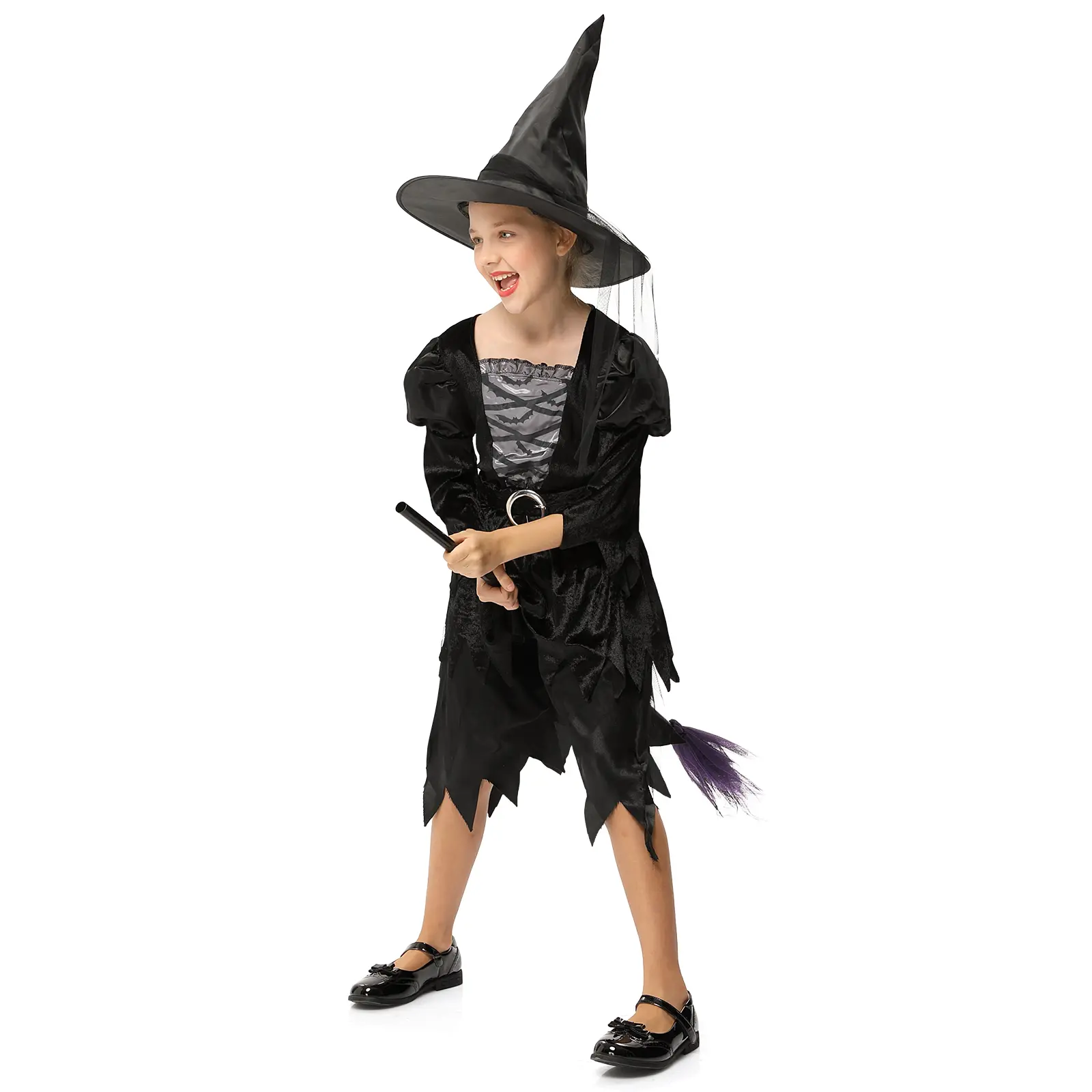 Kids Halloween Witch Costume Set, Classic Black Witch Dress with Cloak for Girls & Toddlers - Party Dress-Up Outfit for Halloween