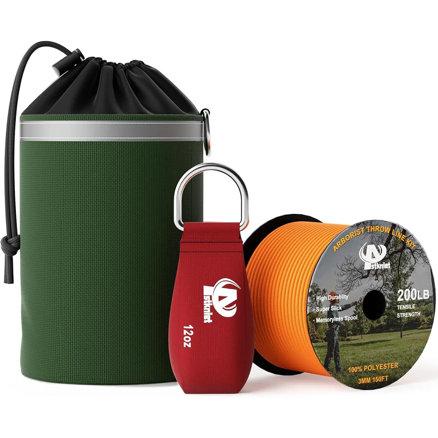 Arborist Throw Line Kit with Slick Rope, 12/14/16oz Throw Weight, and Storage Bag for High Limbs Tree Trimming Work