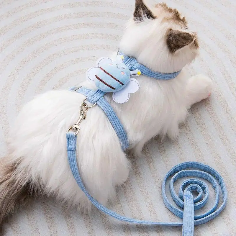 High Quality Adjustable Mesh Cat & Dog Harness Leash Set - 1 pc Nylon Fabric Cartoon Vest Walking Lead with Collars, S (1.5-3kg/Purple) & M (3.5-7.5kg) for Small/Med Pets, Adjustable Fit, M For 3.5-7.5Kg, S For 1.5-3Kg