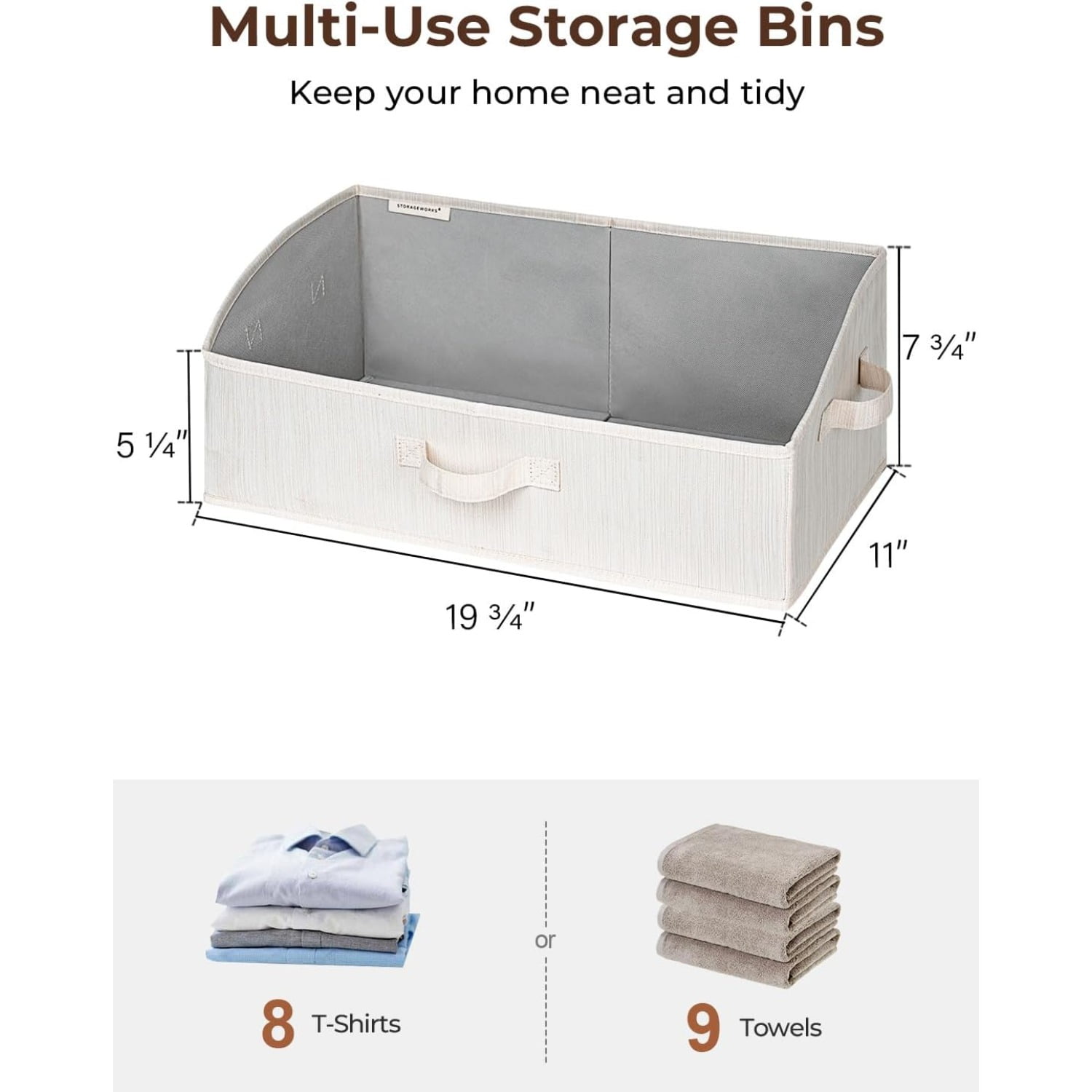 3-Pack Trapezoid Fabric Storage Bins with Handles, Foldable Closet Organizer Baskets for Shelves, Large Clothes Boxes in Mixed Beige, White & Ivory