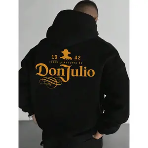 Men's Letter Print Drop Shoulder Hoodies, Fashion Casual Regular Fit Drawstring Pocket Hooded Sweatshirt for Daily Holiday Outdoor Wear, Graphic Print Hoodie, Casual Hoodie Pullovers, Men Clothes for Fall & Winter, Drawstring Hoodie Top