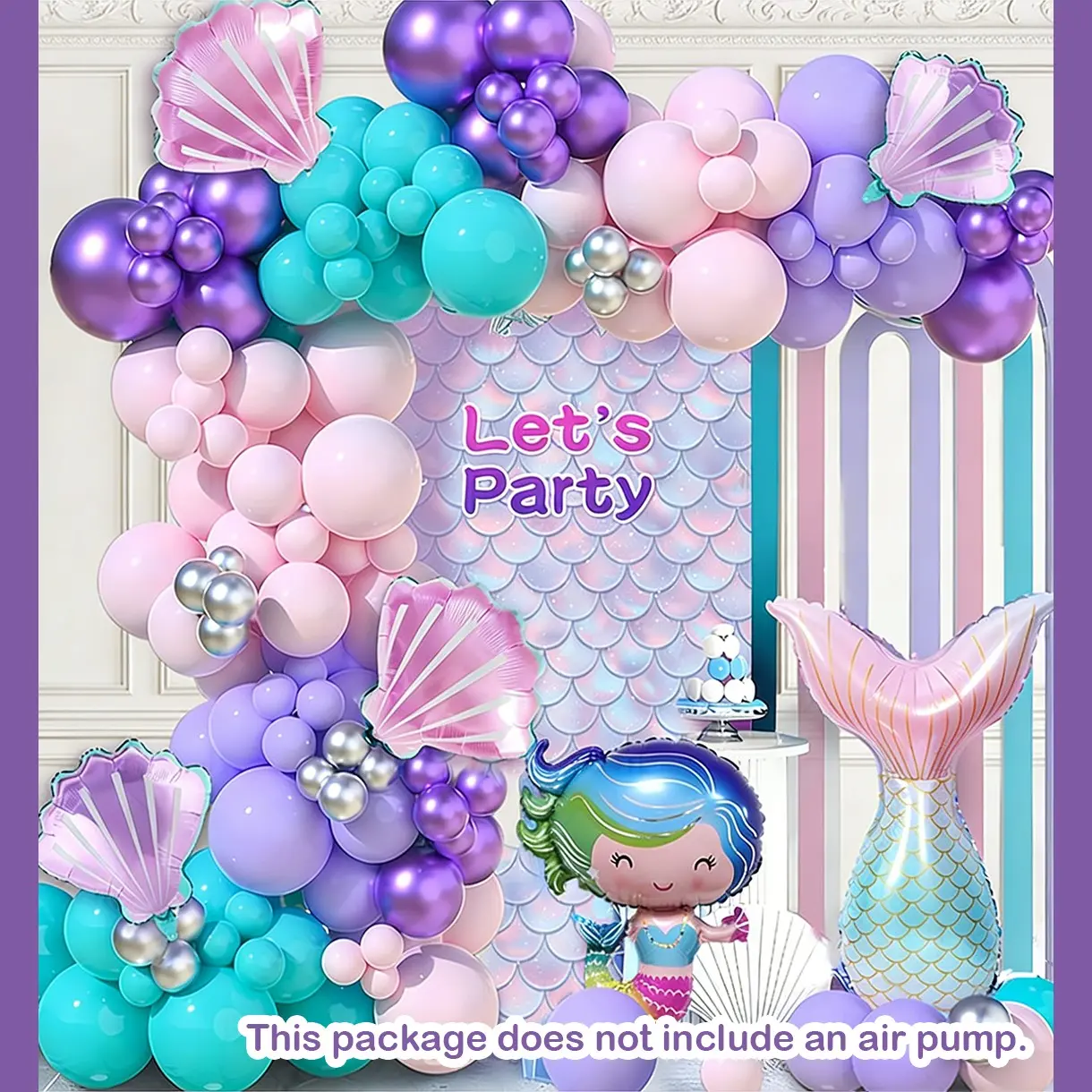 Mermaid Balloon Chain for Kids Birthday Party, Ocean Theme Balloons for Wedding and Valentine's Day, Complete Background Decoration Set