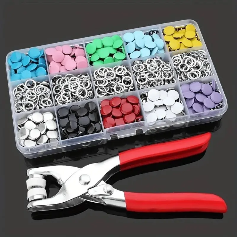 100-Count Colorful Metal Button Tool Kit, Durable Crafting Sewing Tools with Pliers and Crimpers, Ideal for DIY Crafts and Professionals