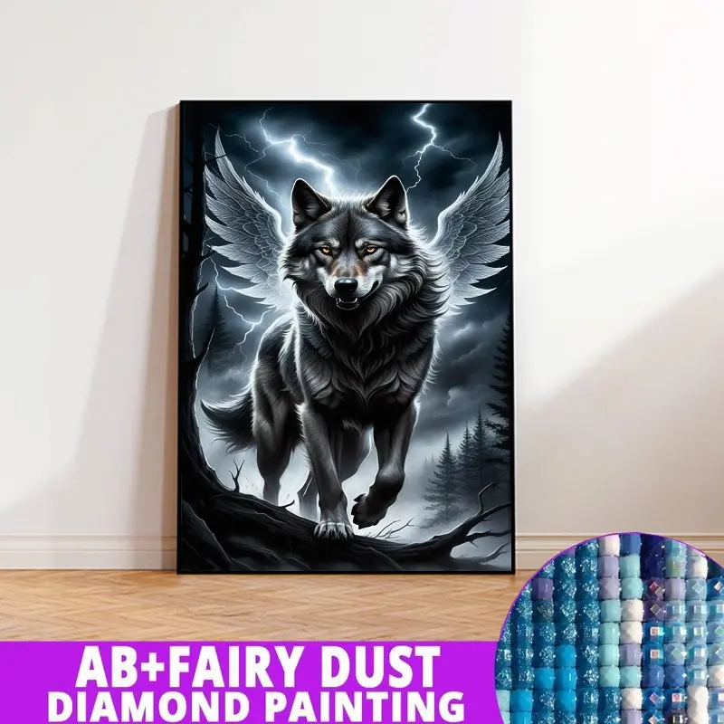 1PC framedless 5D Diamond Painting Kit-Winged Wolf Under Thunderous Sky Winged Wolf Under Thunderous Sky -Ornament Decorations for Home Resin Diamonds, AB Diamonds & Fairy Dust, Perfect for Adult Diamond Lovers,Holiday Gift