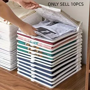Stackable Clothing Storage Boxes, Portable Plastic Shirt & Tee Organizer, Space-Saving Closet Organizers, Neutral Color, Set of 10, Clothes Storage Organizer, Home Storage Supplies