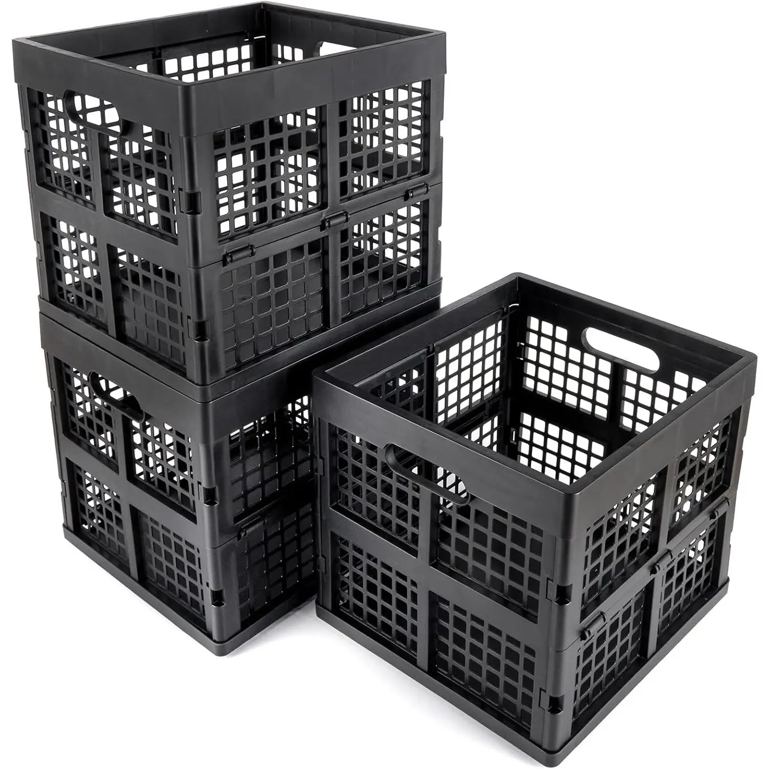 3-Pack Collapsible Plastic Storage Crates,Foldable Crates for Storage,16L (Black)Gift.
