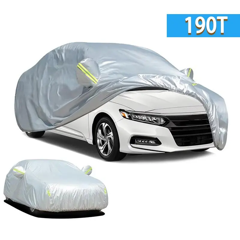 Universal 190T Full Car Cover Silver Coated Sun Heat UV Resistant Scratch & Dust Protection For Sedan Vehicles