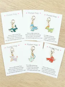 6pcs/12pcs Unique Dinosaur Keychains Ornaments, With Warm ”Pocket Hug" Greetings, Are Very Suitable For Matching Bags and Cars,      As Birthday, Party Gifts, And Gifts For Friends, Halloween, And Christmas