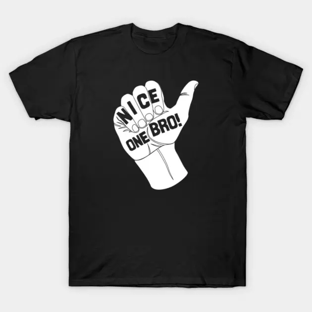 Nice One Bro Sketch Hand Gesture Slogan Graphic Black Cotton T-Shirt