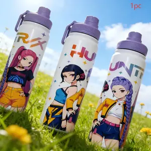 K-Pop Colorful Anime Girl Insulated Thermal Flask Tumbler Gift with Dual Drinking Mouth Design, Portable and Ideal for Students and Travel, Reusable with Lid and Straw