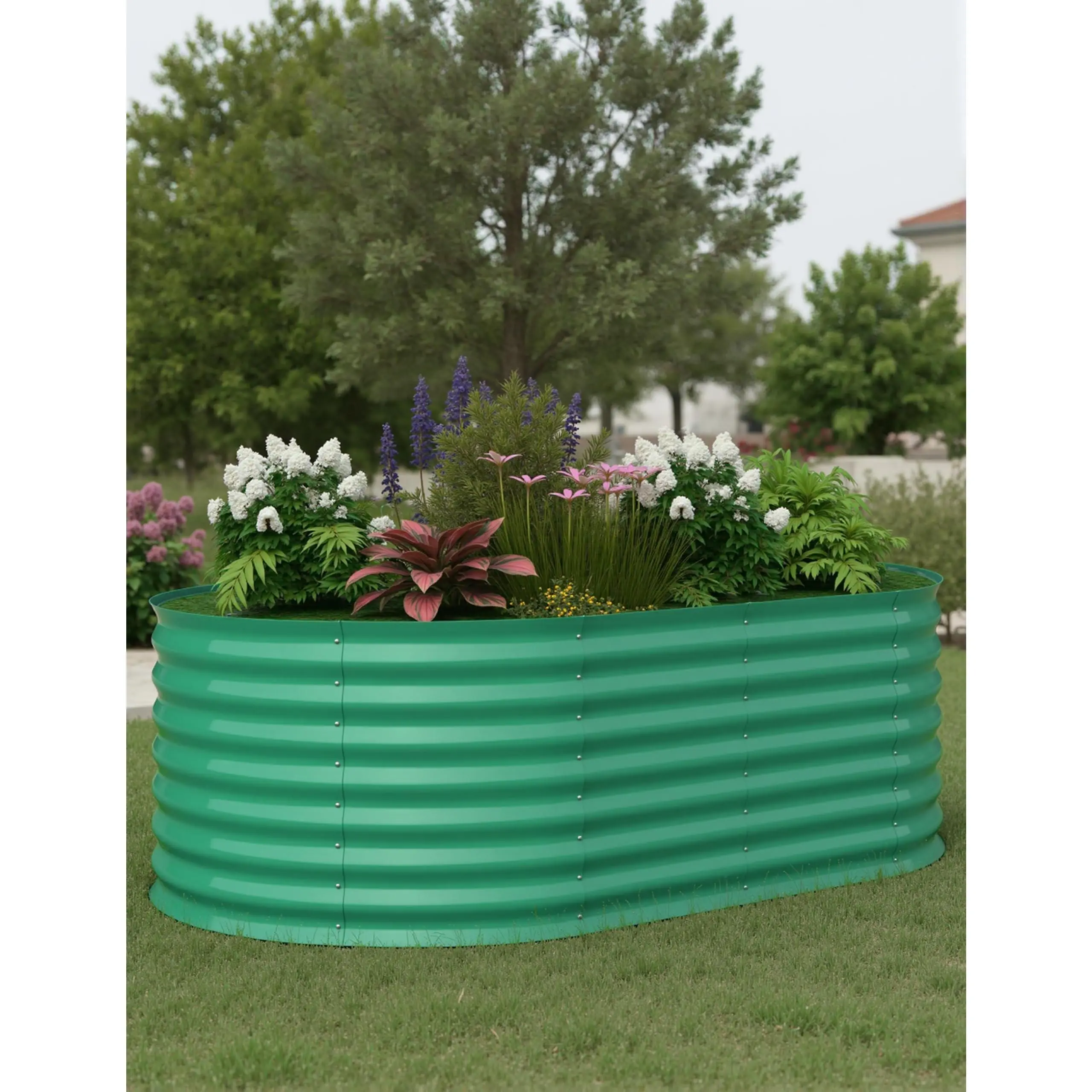 2-Pack Galvanized Metal Raised Garden Bed, 6x3x2 ft Extra Deep Oval Planter Box, Large Outdoor Raised Planter Bed for Vegetables Flowers Herbs, with Protective Edging & Bracing Bars, Green