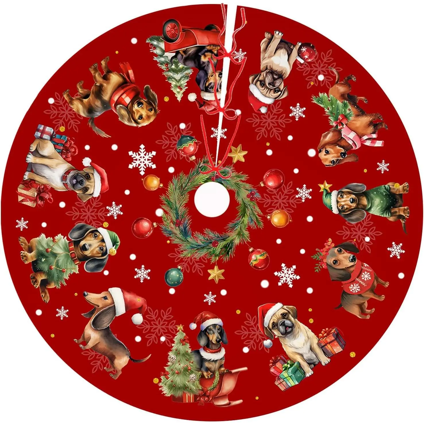 Red Christmas Tree Skirt Dog Theme Christmas Decorations Dog Mom Dad Xmas House Decor Holiday Party Xmas Tree Skirt 36 inches