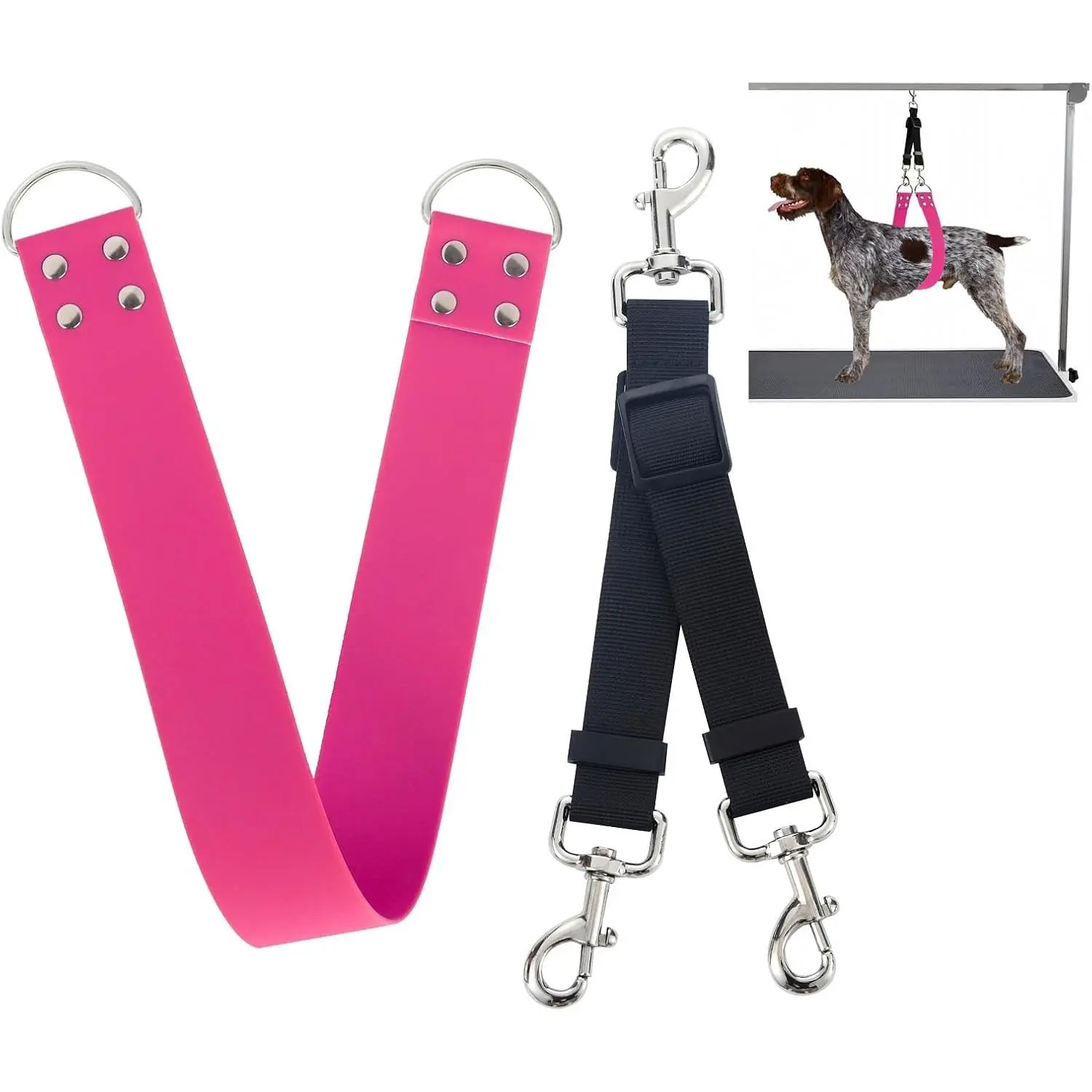 Dog Grooming Belly Band - Pet Grooming Belly Straps Pink Groomer Belly Support 2" Wide Waterproof Strong PVC Dogs Loop with Adjustable Connector Groom Restraint for Pets Bathing Salon (Pink-Short)