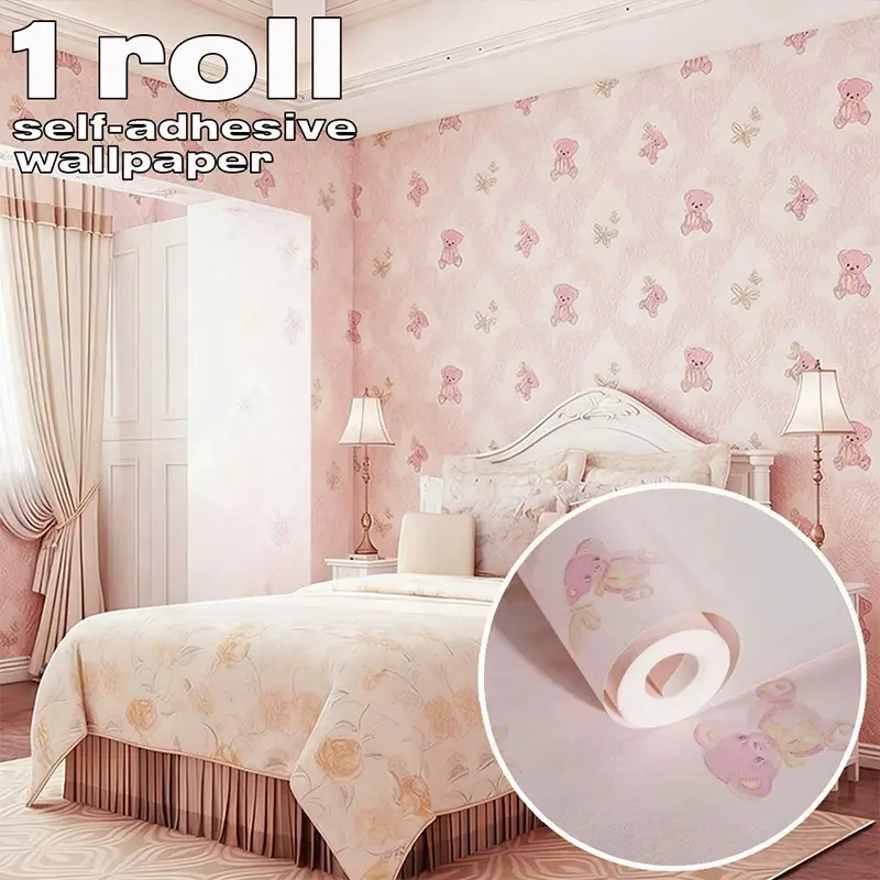 Blue Self-Adhesive Wallpaper, 0.4mm Thick Material, Easy Installation, Cut-To-Fit, Peel-And-Stick, Ideal for Bedroom Decor
