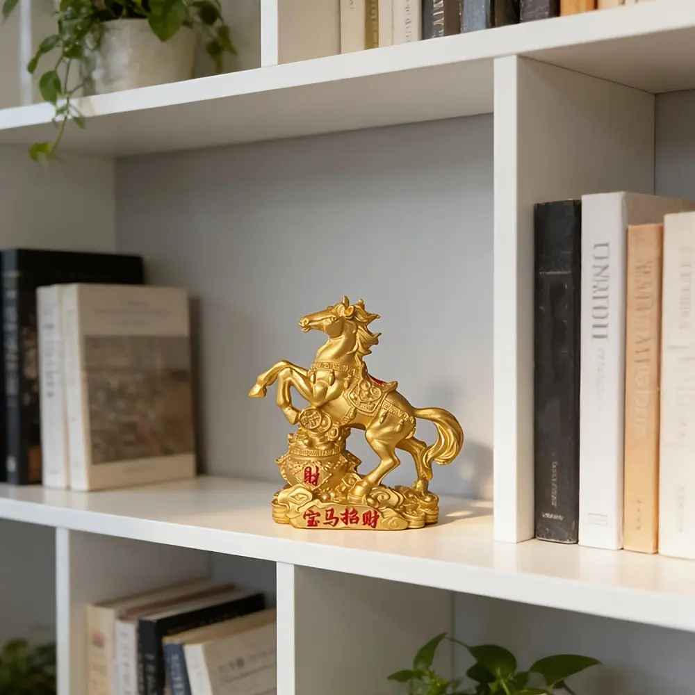 Wealth Attraction Horse Resin Statue, Traditional Feng Shui Horse Ornament, Lucky Horse Home Decor, Office Desk Decoration, Gift for Opening Ceremony