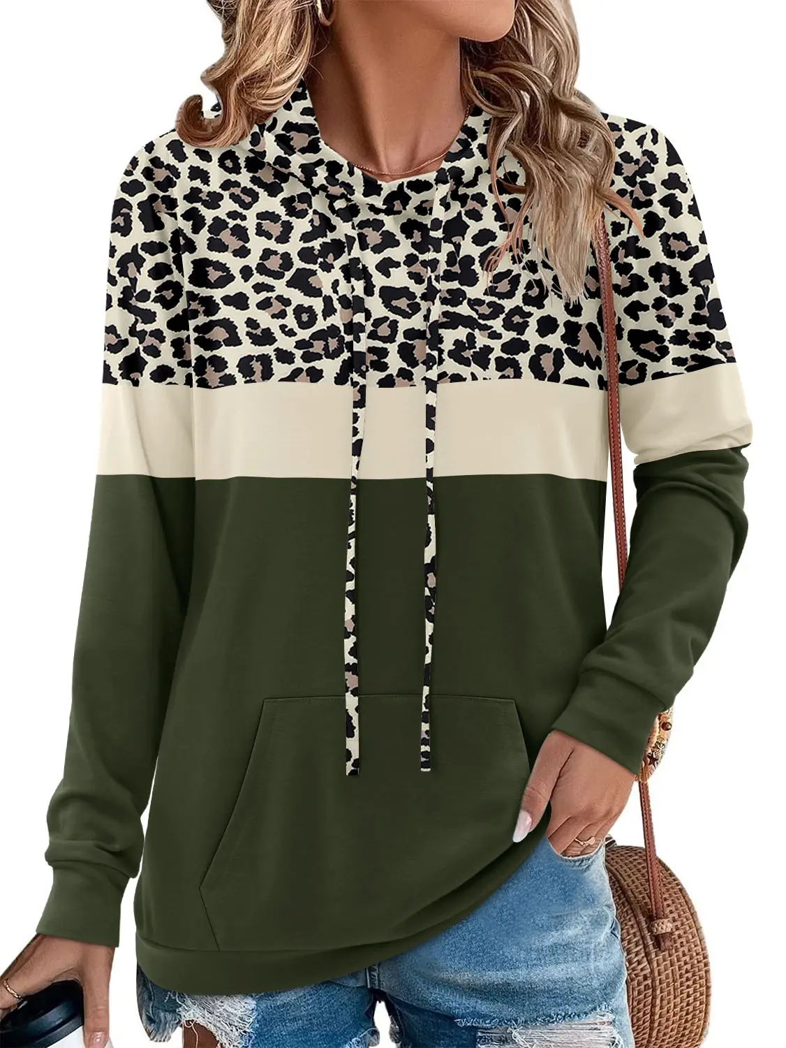 Angerella Long Sleeve Hoodies for Women Pullover Hooded Sweatshirts | Leopard Camo Floral Print Shirts with Drawstring Hood&Pocket,Soft Lightweight Hoody Tops for Fall Casual Wear