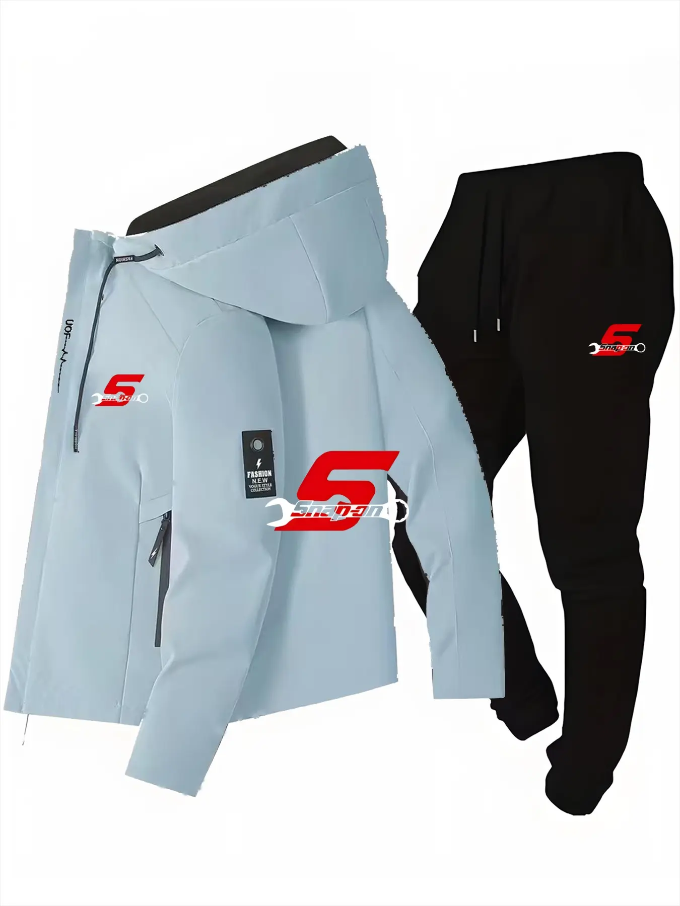 Men's Pilot Jacket Set with Snap-On Logo, Fashion Zip Pockets, Print Design, Casual Hooded, Spring Fall, Polyester, Activewear, Slim Fit