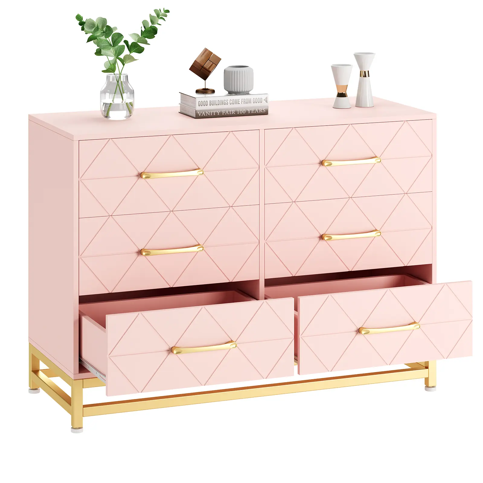 Modern 6 Drawer Dresser for Bedroom - Spacious Wood Chest with Ample Storage - Perfect for Kids, Nursery, Closet, Living Room, Hallway - Pink