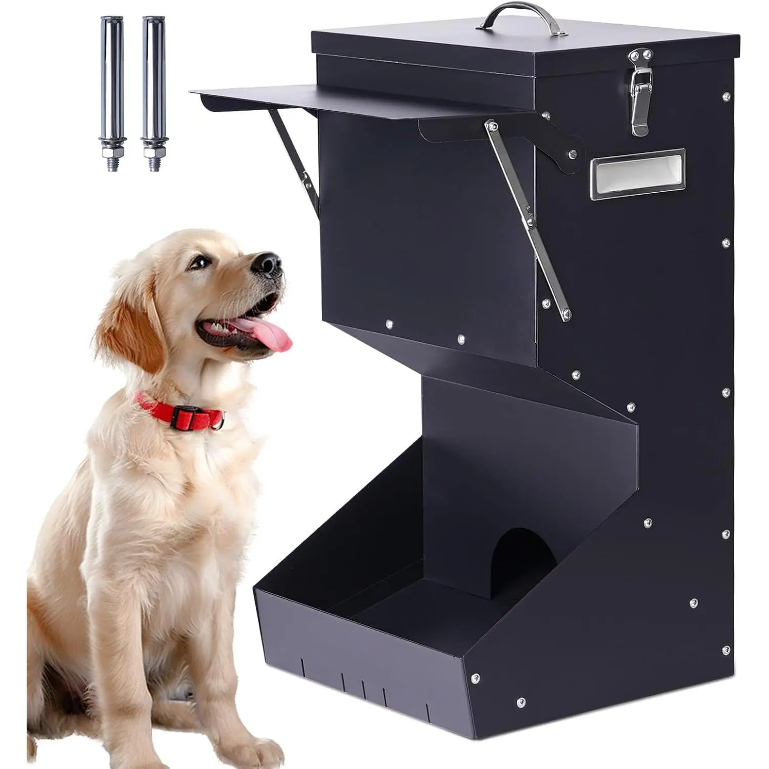 Outdoor Automatic  Feeder Large Breed 25 lbs, Galvanized Gravity Feeder for Dogs Metal Self Feeding   Dispenser   Feeders for Dogs Chickens and Farm