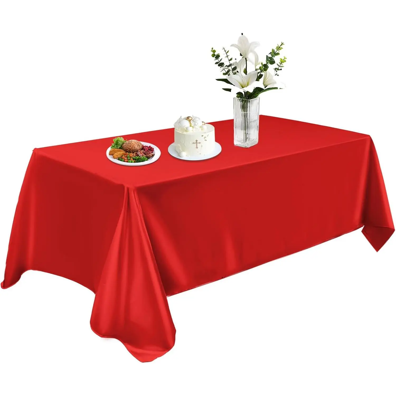 Satin Table Cloth 58x102 Inch, Washable Rectangle Shiny Tablecloth, Smooth Fabric Tablecover Bright Silk Desk Decoration for Dining Kitchen, Party, Wedding, Banquet, Red