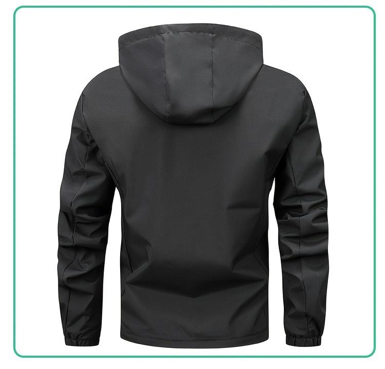 Solid Color Men's Long Sleeve Zip Up Windproof Hooded Sports Jacket For Spring Fall Outdoor, Hiking Running Cycling