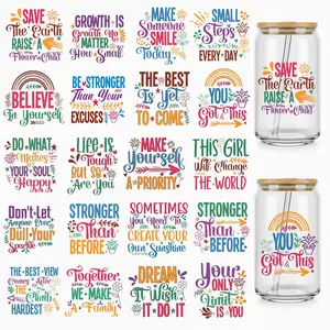 20pcs UV DTF Cup Wrap Bundle for 16oz Libbey Glass Can, Waterproof Rub on Transfers, Christian Cross, Inspirational Quotes, DIY Tumblers