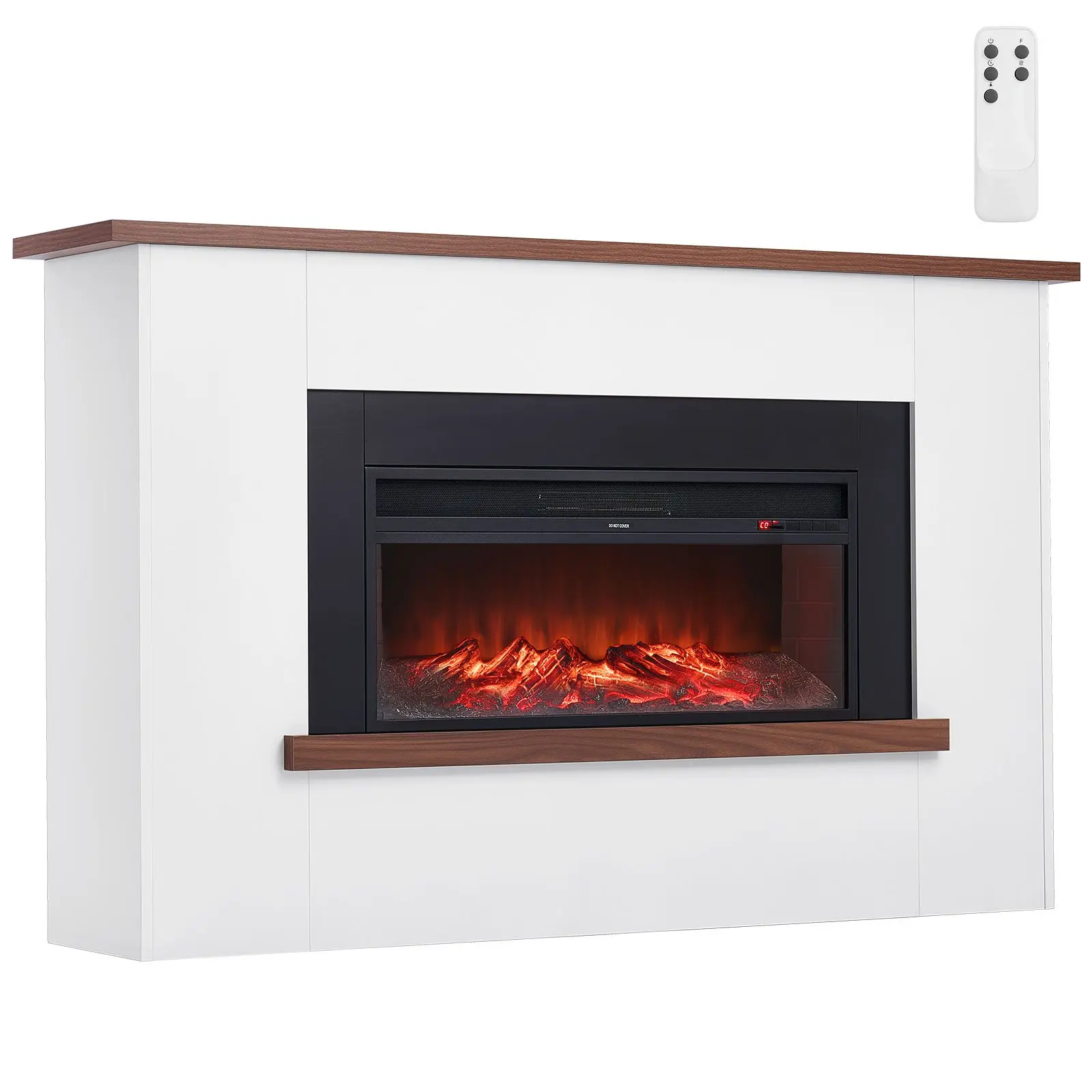 VEVOR 65.5 Inch Freestanding Electric Fireplace Stove Heater with Mantle Top, 1500W (5120BTU) Fake Fireplace, Remote Control, Overheating Protection, Adjustable Flames, Timer, 600 W & Above, Living Room Heat for Bedroom Holidays