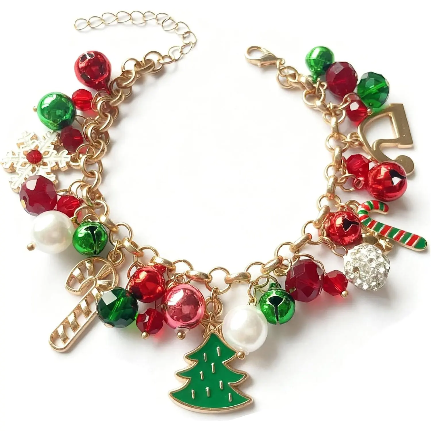 Christmas Charm Bracelet for Women –  Holiday Bracelet with Tree & Snowflake Charms, - with Merry Christmas Card, Stocking Stuffers, White Elephant Gifts for Women Teen Girls