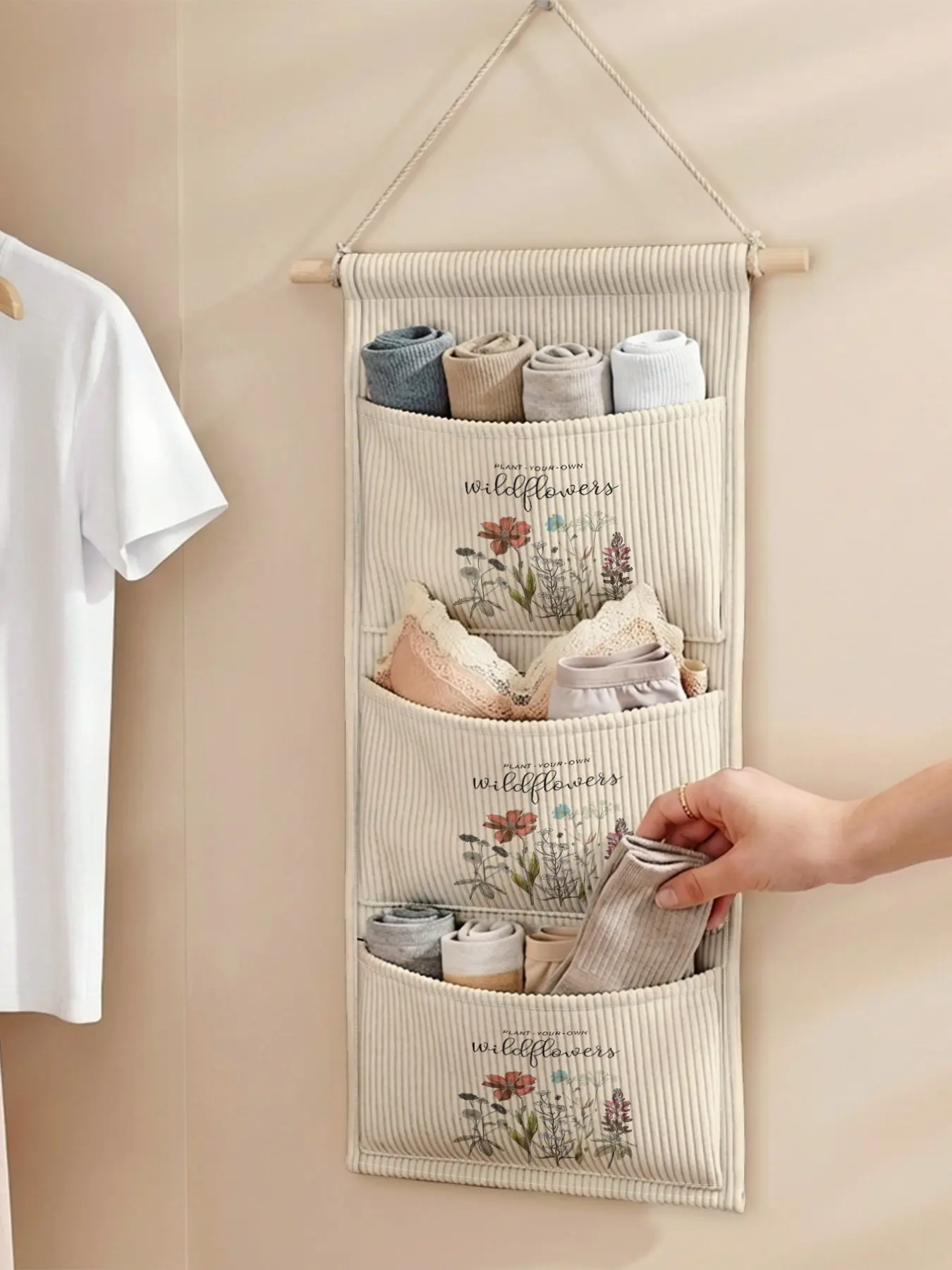 1pc Kitchen Door Hanging Storage Bag, Wild Floral Pattern, 3-Tier Multi-Compartment, Organize Kitchen Tools, Essential for Renters