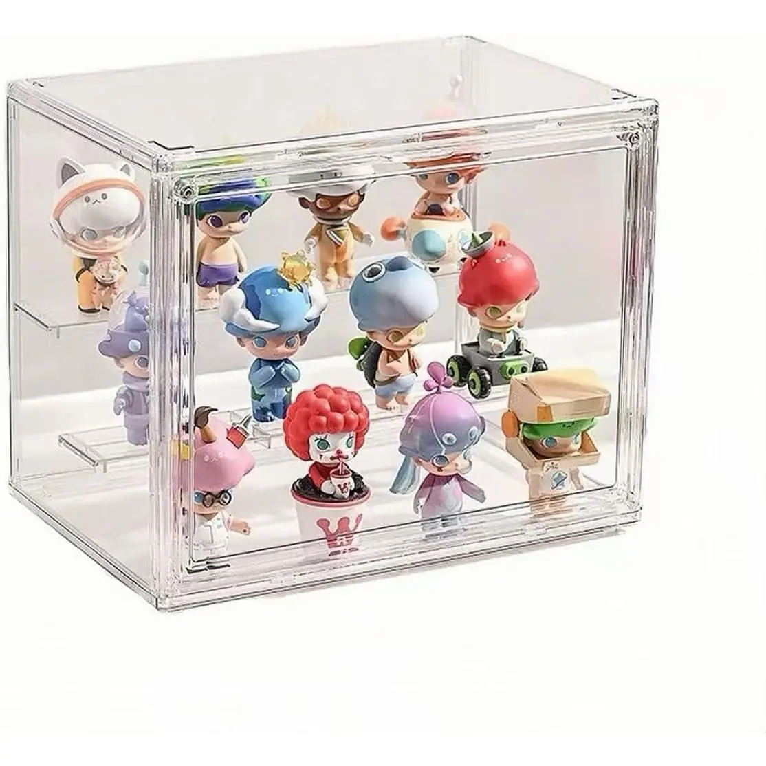 Clear  Display Case Organizer with 3-Tier Shelves, Front Open Door - Transparent Storage Box for Makeup, Figurines, Model, , Office Supplies (10.63×7.09×8.66 inches)