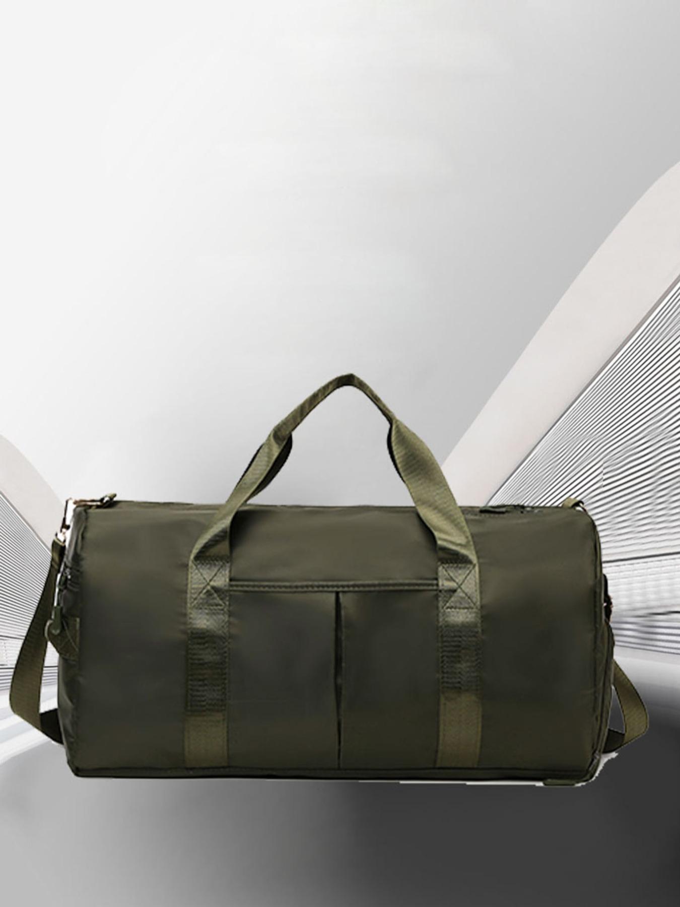 Women's Fashion Large Capacity Travel Bag, Solid Color Letter Patch Zipper Pocket Travel Bag, Casual Lightweight Travel Bag for Gym & Short Business Trips, Durable Travel Bag