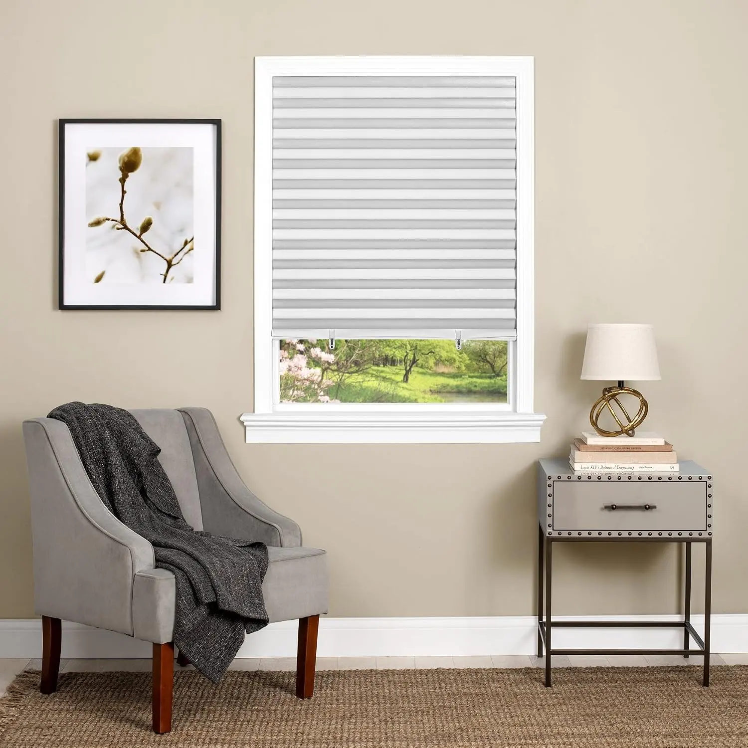 Cordless Room Darkening Temporary Pleated Vinyl Shades, 36 x 75 in, White | Cordless Lift, Light-Filtering Control, and Room-Darkening Control: Slat-Based Blind Construction with Adjustable Light