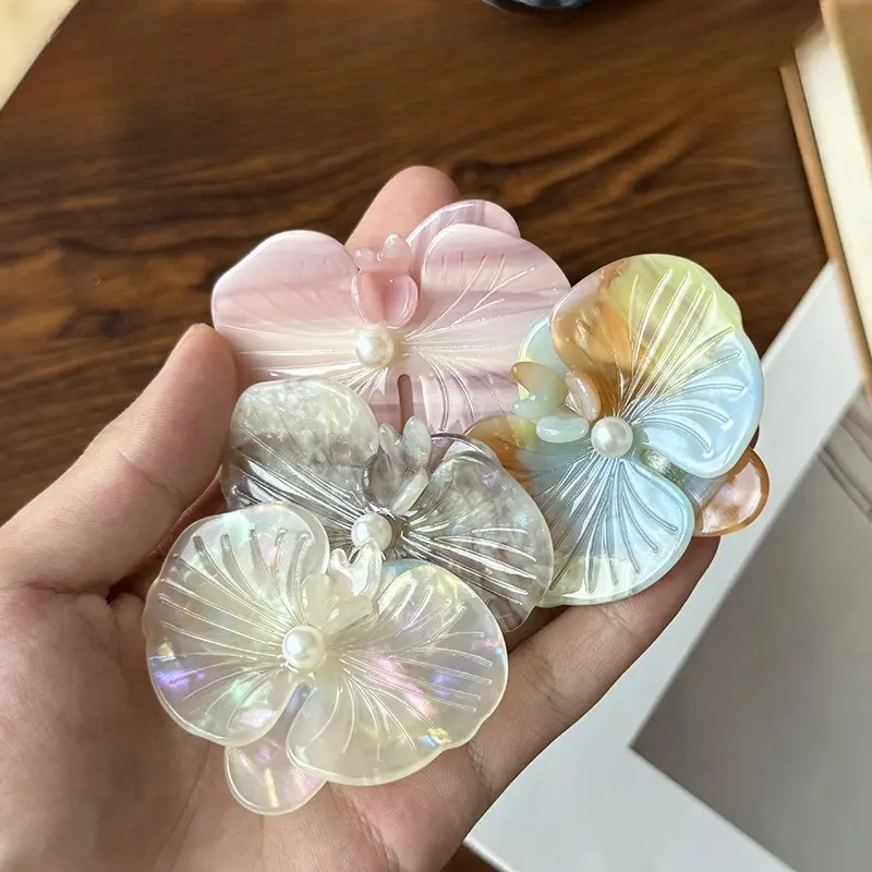 Women's Exquisite Acetate Butterfly Orchid Hair Clip - Duck Mouth Bangs Side Clip, Butterfly Shape, Forest Girl, Orchid Motif Niche Dance Hair Accessory, Side Bangs