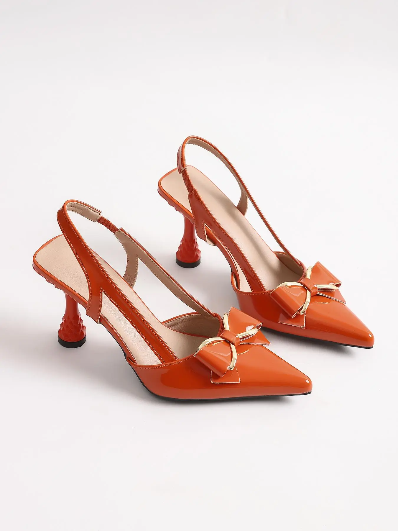 Elegant Bowknot Pointed Toe High Heel Sandals, Stiletto Heel PU Leather Shoes, Comfortable Slip-On Design, Casual Style