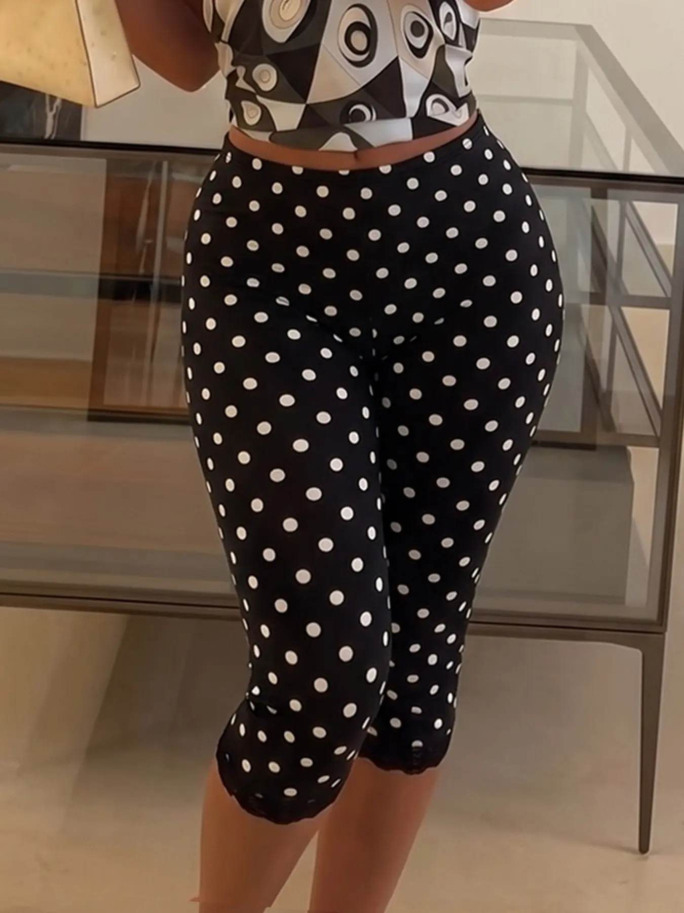 Base Dot High-Waisted Seven-Eighths Cycling Pants, Lace Trim Elastic Tight Fit Shorts, Slimming Hot Girl Outerwear Five-Quarter Bike Pant