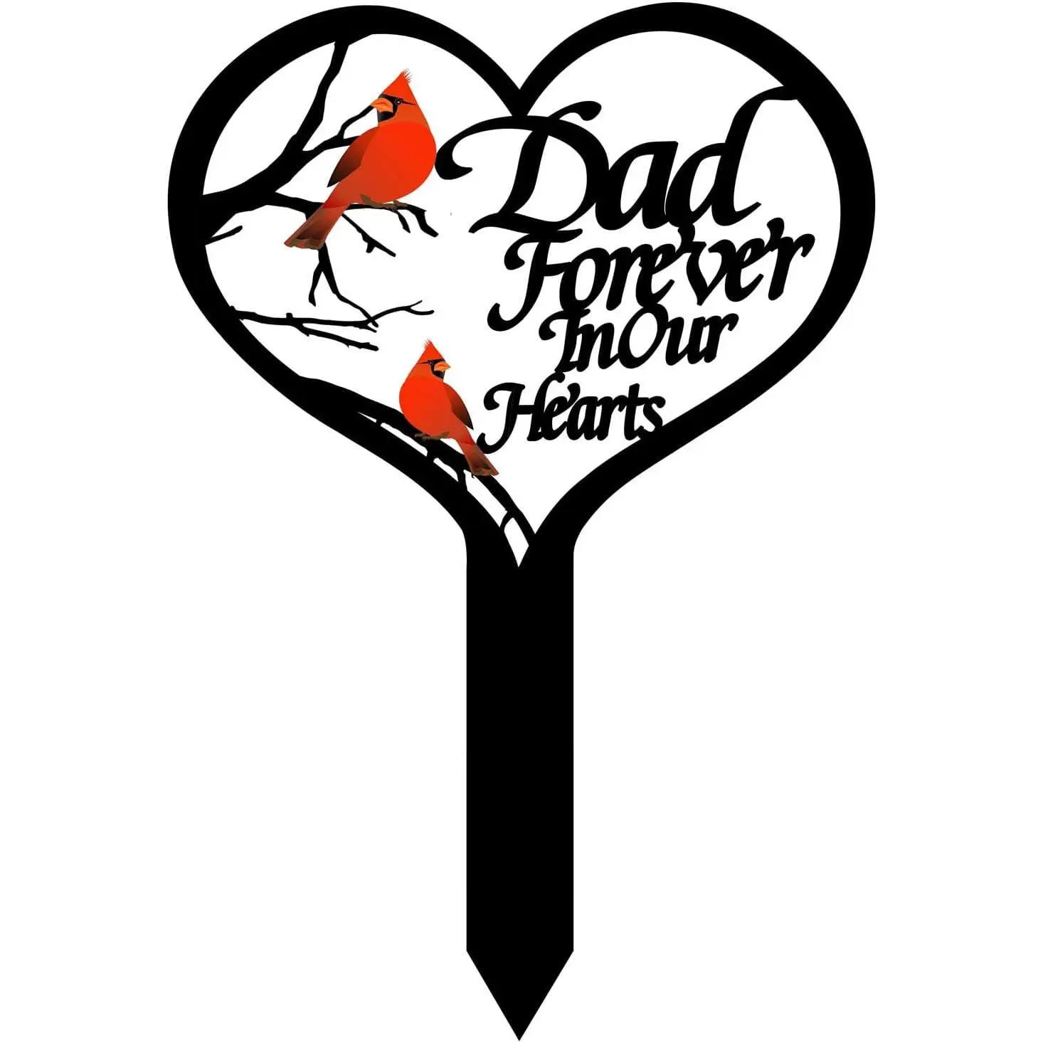 Memorial Grave Markers for Cemetery, Heart Memorial Plaque Stake Cardinals Garden Stake Memorial Metal Grave Stake Decoration for Mom Dad Cemetery Outdoors Yard Garden