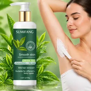 SUMFANG Green Tea Hair Removal Cream 100g – Pleasant scent formula, contains glycerin and calcium thioglycolate, makes the skin smooth and delicate all over the body, suitable for all skin types, gentle hair removal care for home use