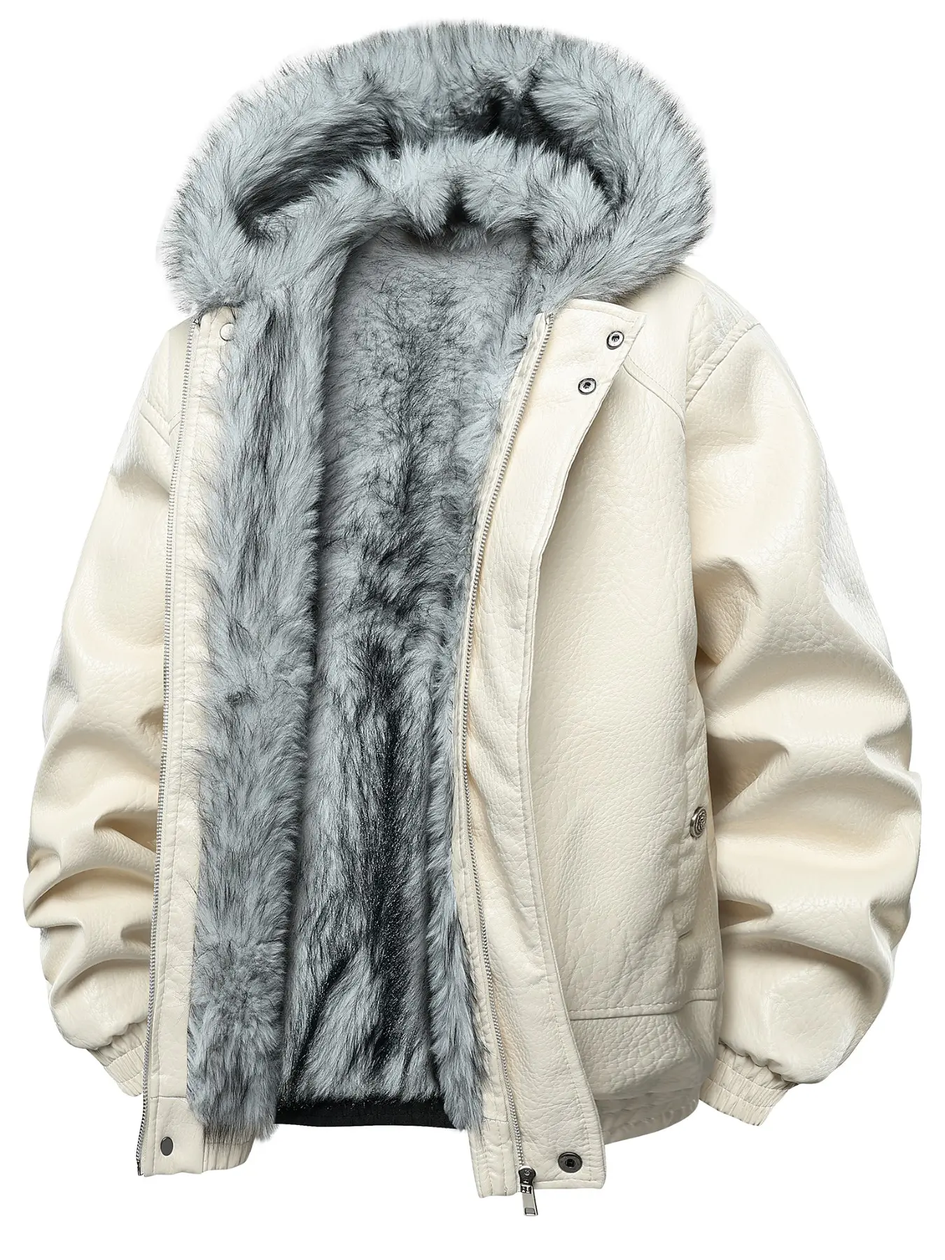 【Black Friday】Men's Fashion Zipper Long Sleeve PU Jacket Coats, Trendy Faux Fur Lining, Warm and Stylish Outerwear for Fall Winter, Casual Daily Wear